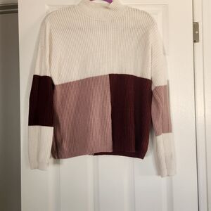 ANDREE BY UNIT White, Mauve & Burgundy Colorblock Cowl Sweater